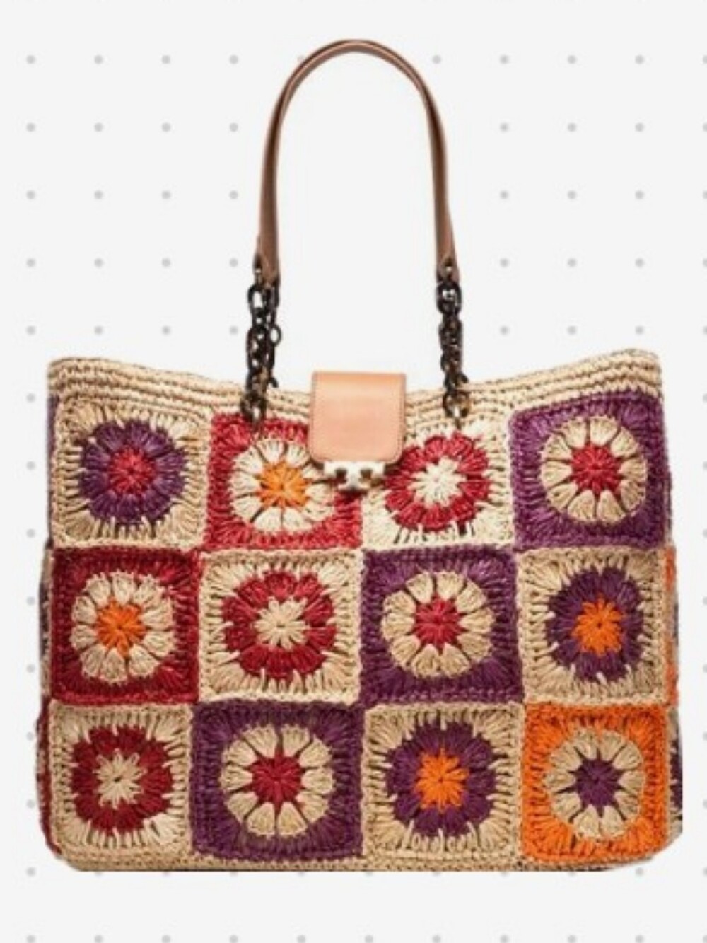 Tory Burch-Raffia Granny Patchwork Square Tote Bag ❤️ - Picture 2 of 10